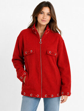 VTG Lisa International Women's Red Boil Wool Zip-Up Jacket -1X
